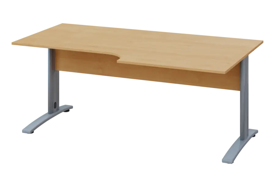 ERK 18 - 188 stůl kancelářský, rohový, pravý, kovová podnož stříbrná, deska 18 mm, široký 1800 mm, javor horský